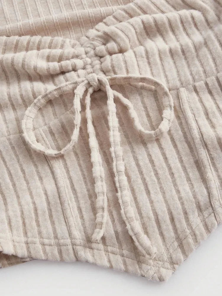 Elegant Y2K Flare Sleeve Sweetheart Neck Rib-knit Crop Top Spring Fall 2024 Casual Drawstring Long Sleeve T Shirt Blouse