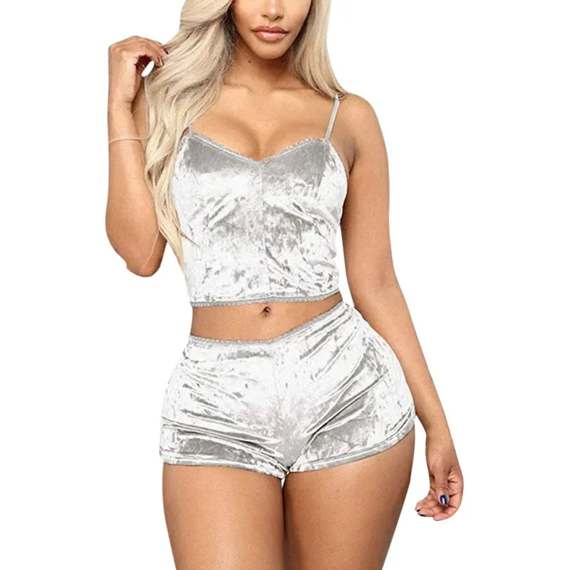 Women's Sleepwear Sexy Lace Satin Pajama Sets Nightwear Sleeveless Tops+Shorts 2 Pcs Sets for Women Pijama
