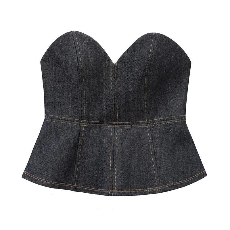 HH Female Spring Vintage Denim Blazer Long Sleeves Turn Down Collar Single Breasted Fake Pockets Street Fashion Coats