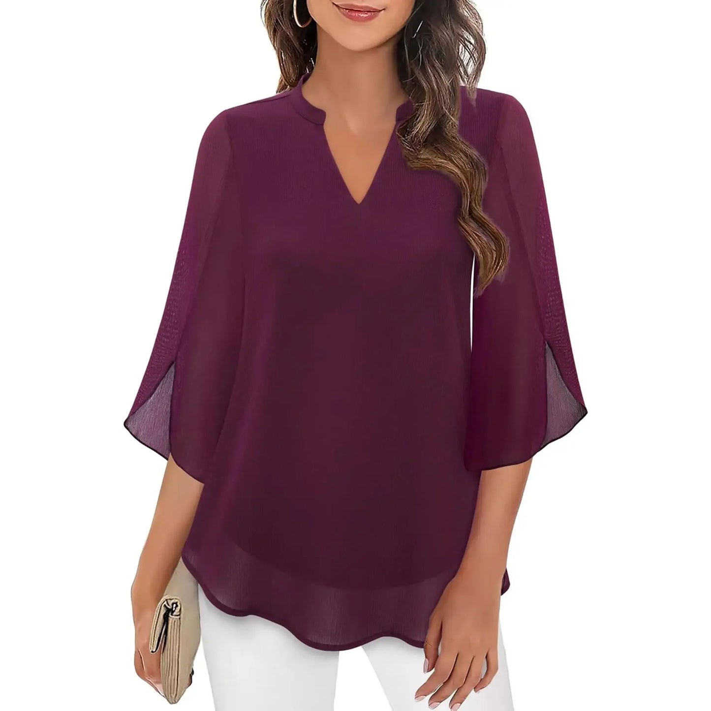 Casual Summer Hot Sale Of The Season Women's Shirt Loose V-neck Petal Sleeve Chiffon Blouse Fashionable Elegant Female Top with