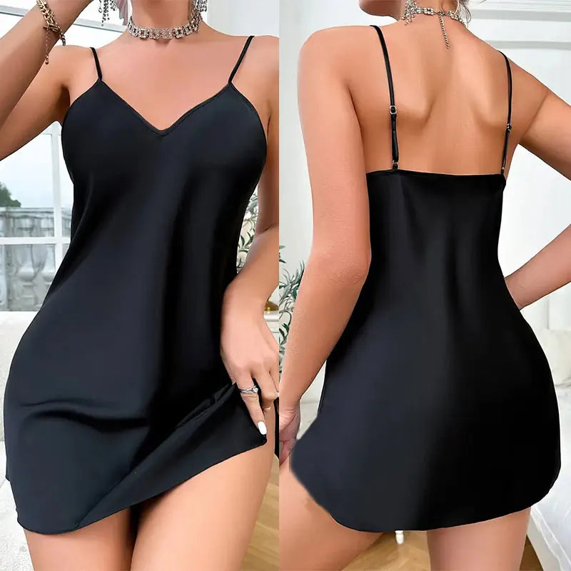 1 Piece Sexy V-Neck Women Satin Camisole Night Dress Female Pajamas Silky Lingerie Sleeveless Backless Nightgown Thin For Summer