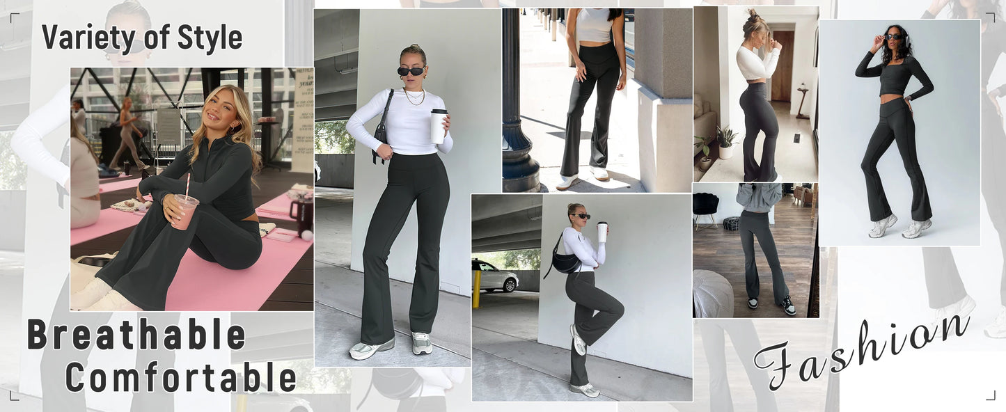 Women's High Waisted Flared Yoga Pants with Pockets Tummy Control Bootcut Leggings for Gym Fitness Casual Wear