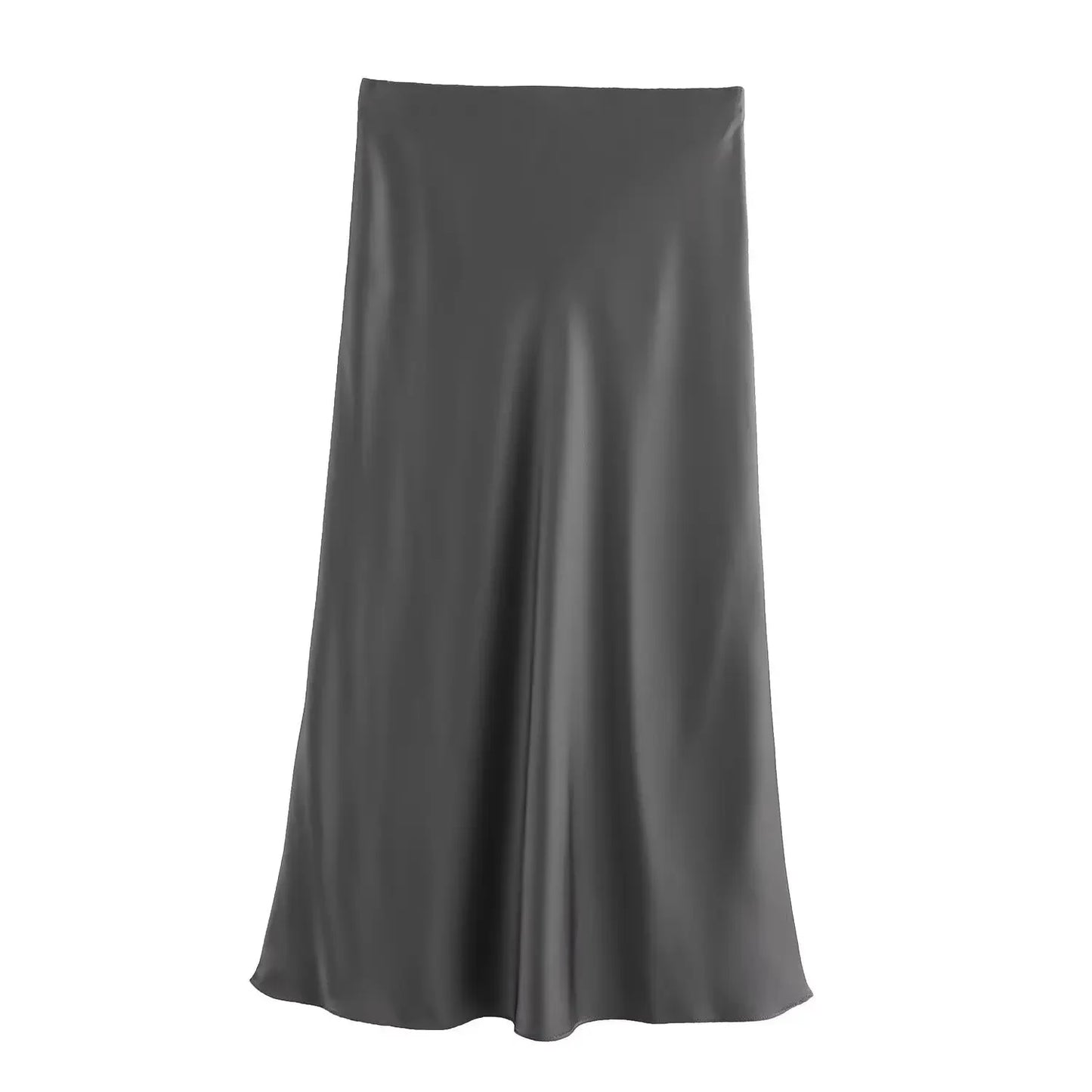 2024 Spring Summer New Women's High-Waisted Skirt European Style Silk-Satin Feeling Long Dress Solid Color Simple Design