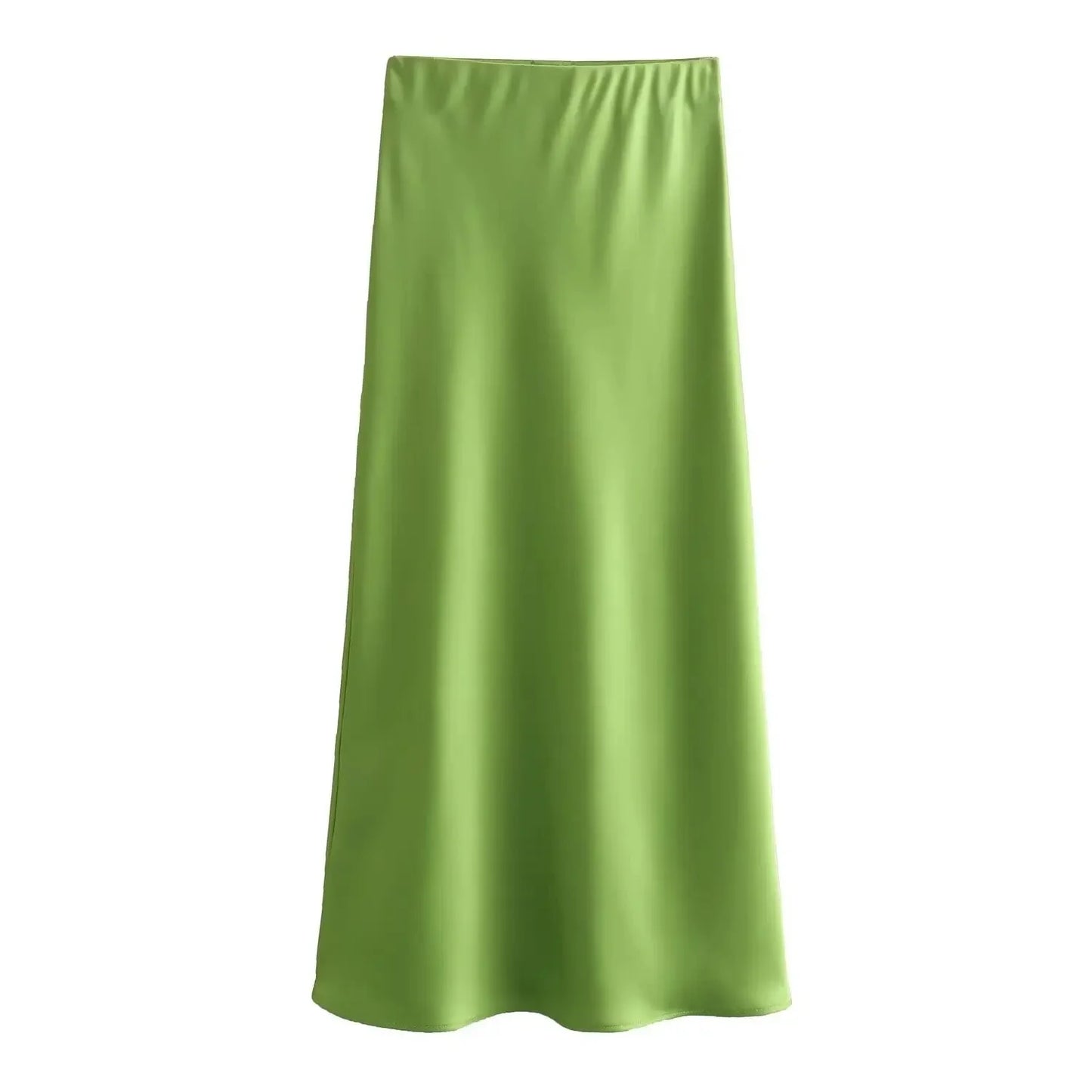 2024 Spring Summer New Women's High-Waisted Skirt European Style Silk-Satin Feeling Long Dress Solid Color Simple Design