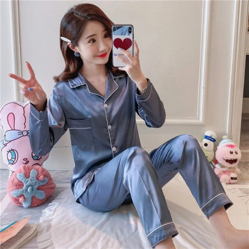 2024 New M-5XL Solid Women‘s Pajamas Elegant Classic Fashion Casual Female Sleepwear Spring Fall Long Sleeve Pants House Clothes