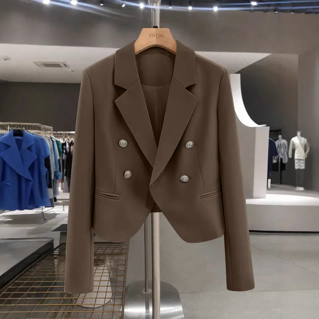 Casual Black Women's Small Suit Jacket 2025 New Spring Autumn Korean Design Sense Polyester Fiber Full Sleeve Solid Color