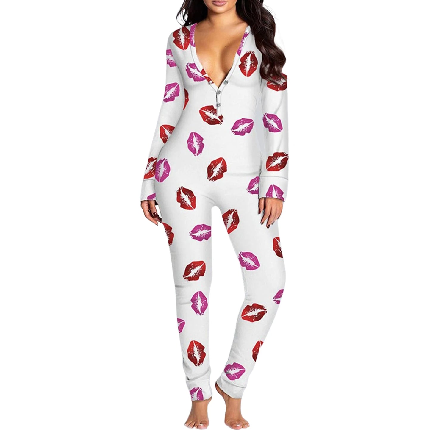 Women's 1Piece Lounge Pajamas Star Print Sexy Butt Button Back Flap Jumpsuit Sleepwear Romper Oversized Homewear