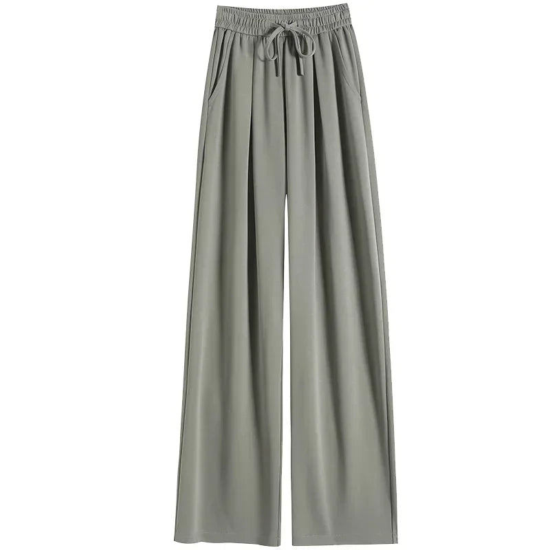 2024 New Summer Women's Casual Pants High Waist Solid Minimalism Loose Floor Length Wide Leg Trousers Female