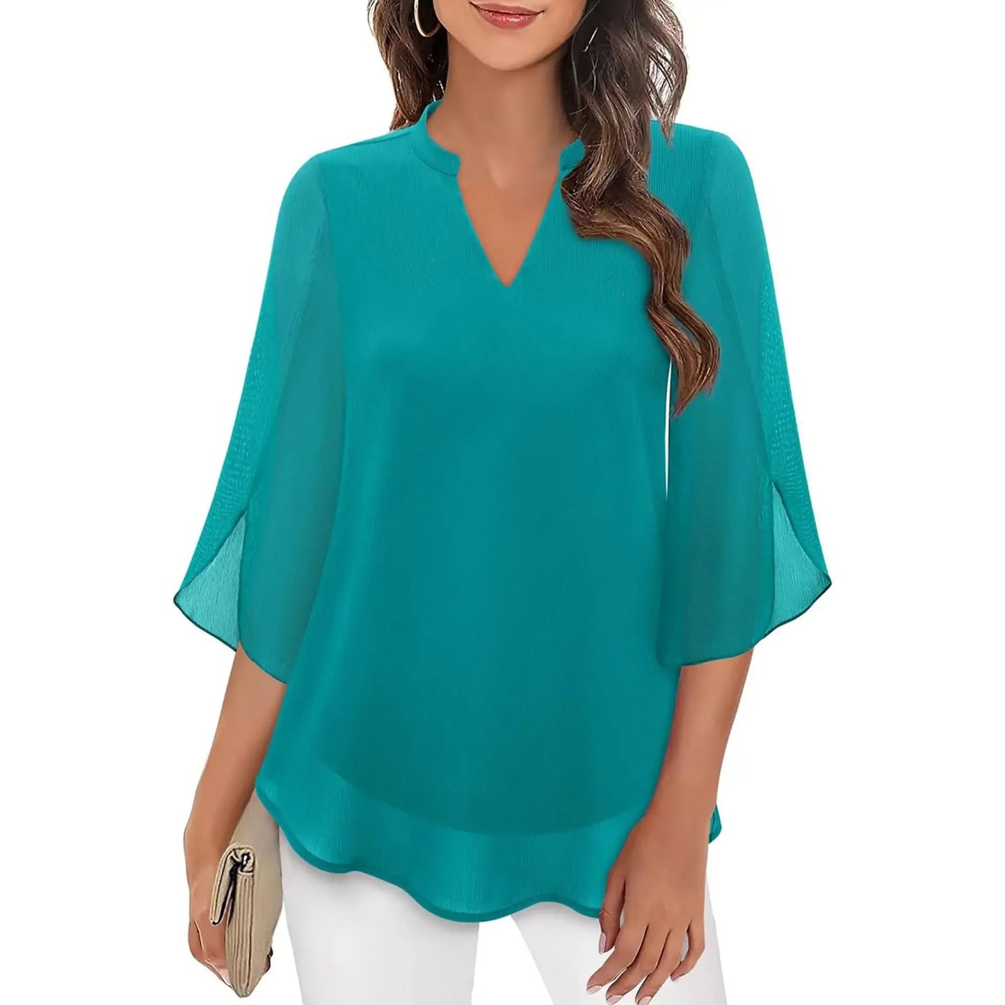 Casual Summer Hot Sale Of The Season Women's Shirt Loose V-neck Petal Sleeve Chiffon Blouse Fashionable Elegant Female Top with