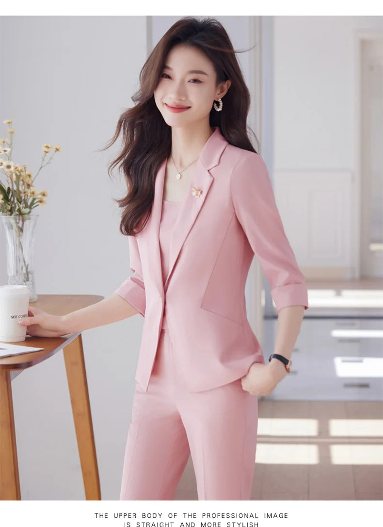 NAVIU Women Spring New Fashion Professional Suits Matching Set Korean Elegant Casual Blazer Coat Pants Two Piece Female Clothing