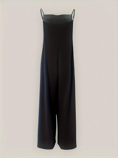 Flattering Wide Leg Spaghetti Strap Jumpsuit - Sleeveless & Solid, Casual Comfort for All-Day Wear - Womens Fashion Overalls, Versatile Wardrobe Staple