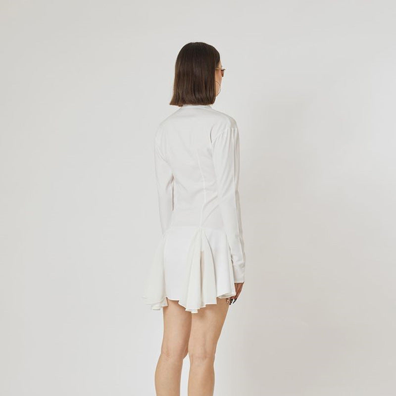 Ruffled Cardigan Crew Neck Long Sleeve Single Breasted Dress