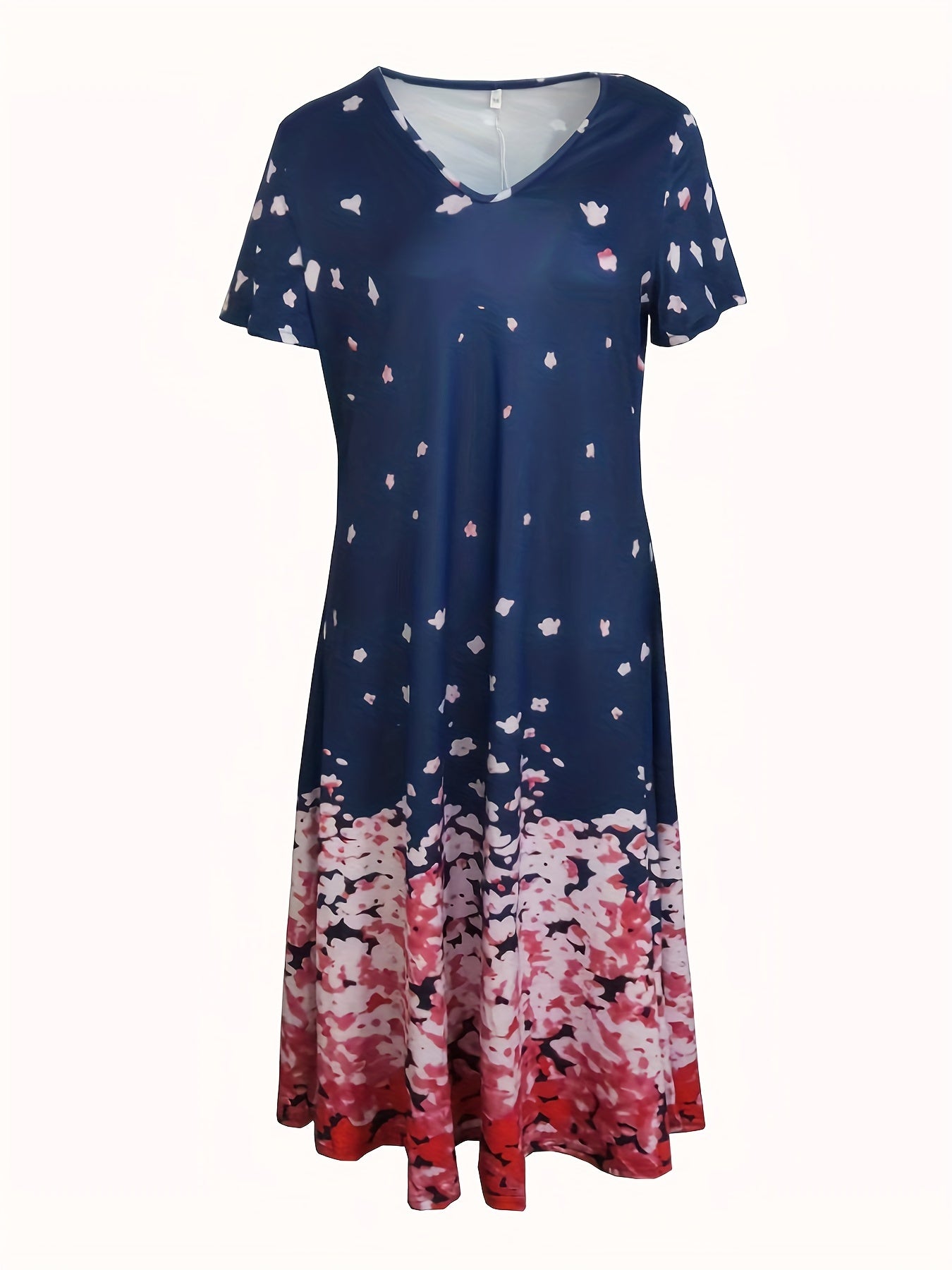 Charming Floral Print V Neck Dress - Flowy & Comfortable Short Sleeve Style - Perfect for Spring & Summer Wardrobe - Womens Casual Clothing
