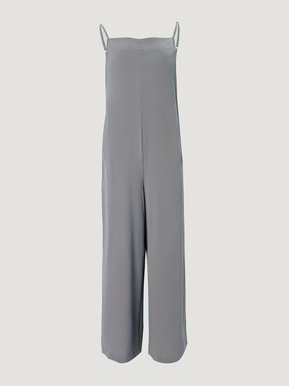 Flattering Wide Leg Spaghetti Strap Jumpsuit - Sleeveless & Solid, Casual Comfort for All-Day Wear - Womens Fashion Overalls, Versatile Wardrobe Staple