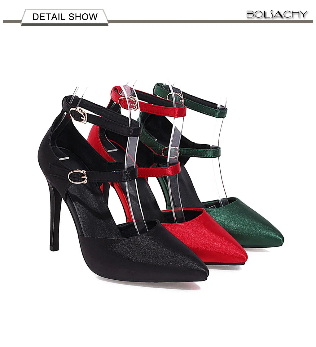 2025 Sexy Classic High Heels Women Sandals Summer Shoes Ladies Pumps Heels Woman Buckle Ankle Strap Shoes Green Black size 34-43