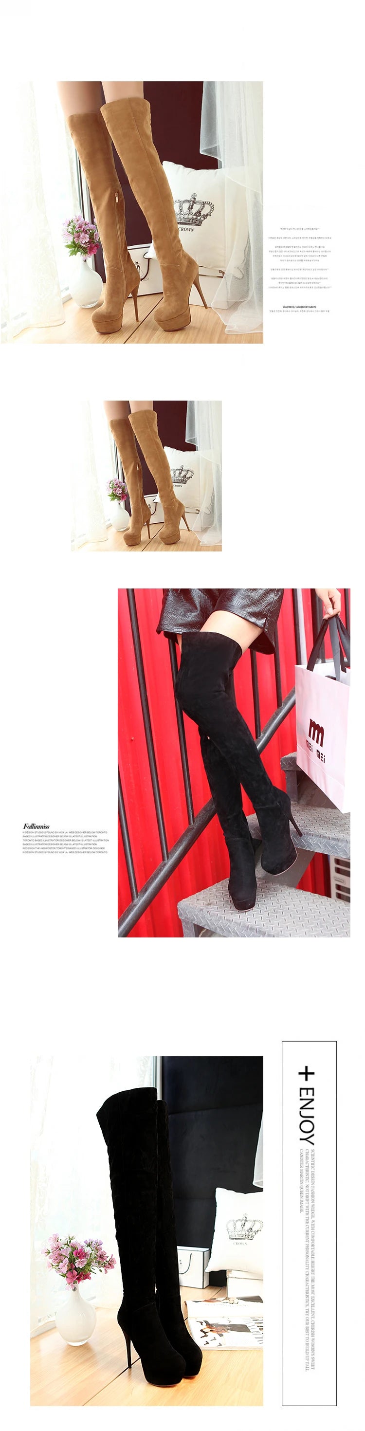 Winter Warm Plush Ultra-High Stiletto Long-Tube Women's Boots High Waterproof Platform Side Zipper Over-The-Knee Boots 2024