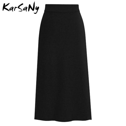 KarSaNy Autumn Winter Knit Pencil Skirt Women High Waist Skirts Womens Knited Split Midi Skirt For Women Autumn 6XL