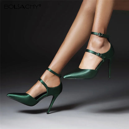 2025 Sexy Classic High Heels Women Sandals Summer Shoes Ladies Pumps Heels Woman Buckle Ankle Strap Shoes Green Black size 34-43