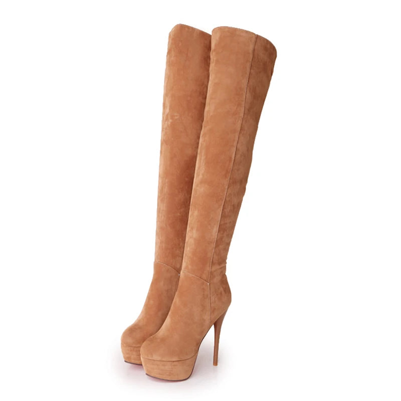 Winter Warm Plush Ultra-High Stiletto Long-Tube Women's Boots High Waterproof Platform Side Zipper Over-The-Knee Boots 2024