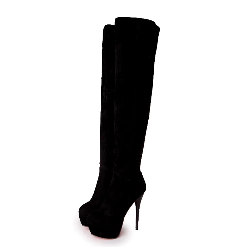 Winter Warm Plush Ultra-High Stiletto Long-Tube Women's Boots High Waterproof Platform Side Zipper Over-The-Knee Boots 2024