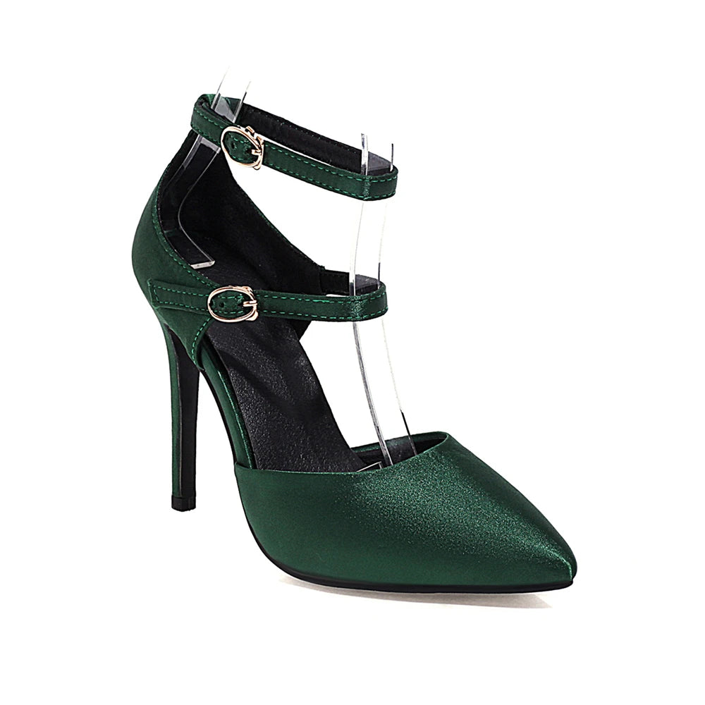 2025 Sexy Classic High Heels Women Sandals Summer Shoes Ladies Pumps Heels Woman Buckle Ankle Strap Shoes Green Black size 34-43