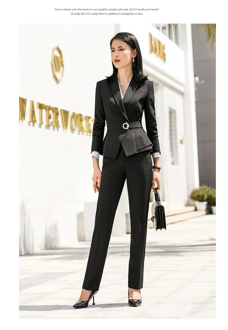 High Quality Winter Suit For Women Pant Sets Formal Long Sleeve Slim Blazer and Trousers Office Ladies Work Wear