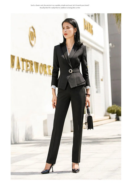 High Quality Winter Suit For Women Pant Sets Formal Long Sleeve Slim Blazer and Trousers Office Ladies Work Wear