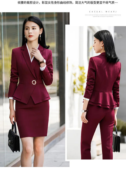 High Quality Winter Suit For Women Pant Sets Formal Long Sleeve Slim Blazer and Trousers Office Ladies Work Wear