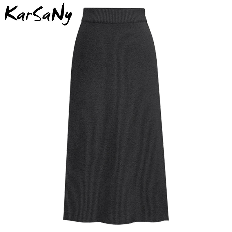 KarSaNy Autumn Winter Knit Pencil Skirt Women High Waist Skirts Womens Knited Split Midi Skirt For Women Autumn 6XL