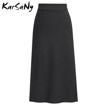 KarSaNy Autumn Winter Knit Pencil Skirt Women High Waist Skirts Womens Knited Split Midi Skirt For Women Autumn 6XL