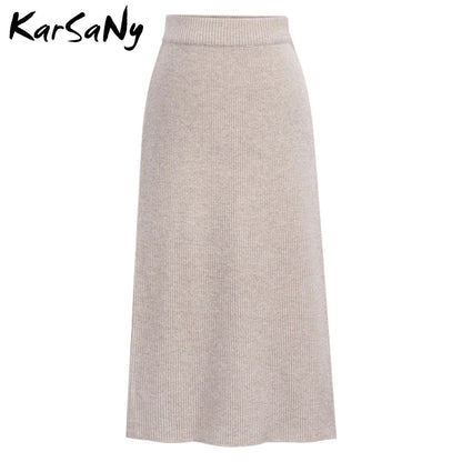 KarSaNy Autumn Winter Knit Pencil Skirt Women High Waist Skirts Womens Knited Split Midi Skirt For Women Autumn 6XL