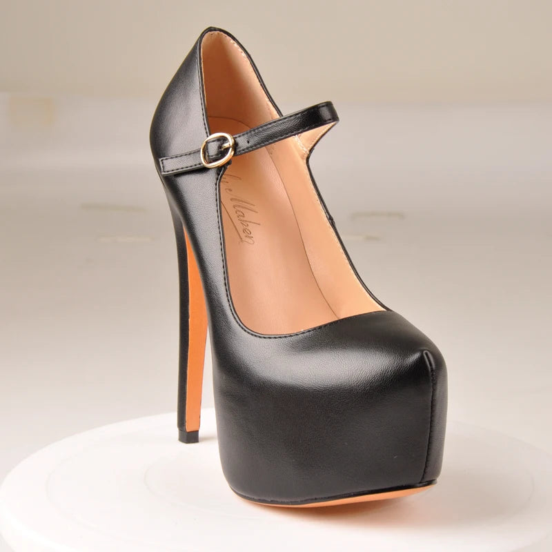 Onlymaker Women Mary Jane Platform Pumps Ankle Strap Stiletto Super High Heels Dress Buckle Shoes Large Size Female Heels