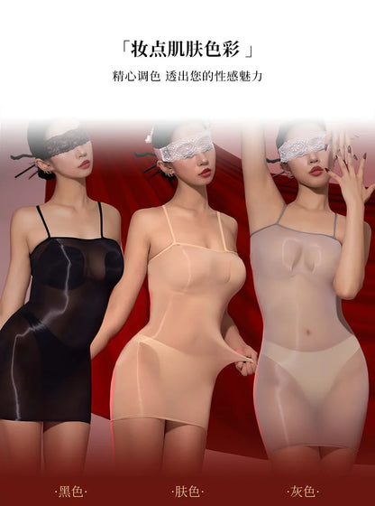 Sexy Women gloss dresses see through Sleeping clothes skirts Oily Shining Tight Short skirt