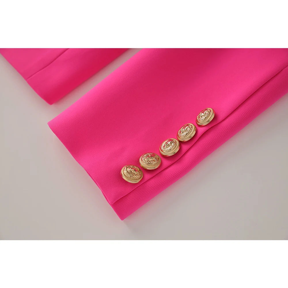 Bright Color Spring Autumn Women Hot Pink Slim Chic Fashion Street Lady Quality Blazer Outer Wear Jackets