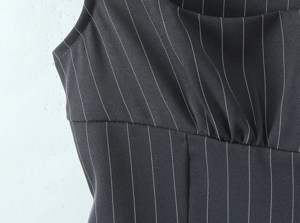 2025 Sexy Striped Square Collar Short Puff Sleeve Shirt Women Front Ruched Chest Double Zip up Front Slim Waist Crop Tops