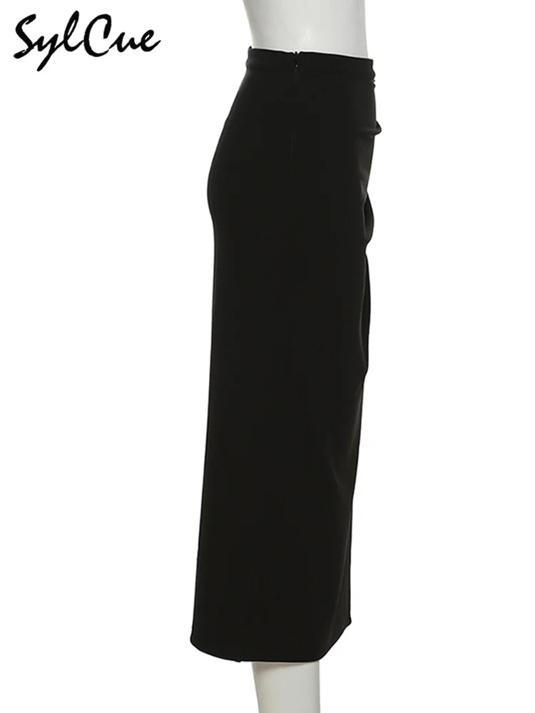 Nibber Black Sexy Split Simple Casual All-Match Hot Street Outing Cool Mature Vitality Personality Trend Basic Women'S Skirt