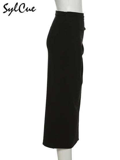 Nibber Black Sexy Split Simple Casual All-Match Hot Street Outing Cool Mature Vitality Personality Trend Basic Women'S Skirt
