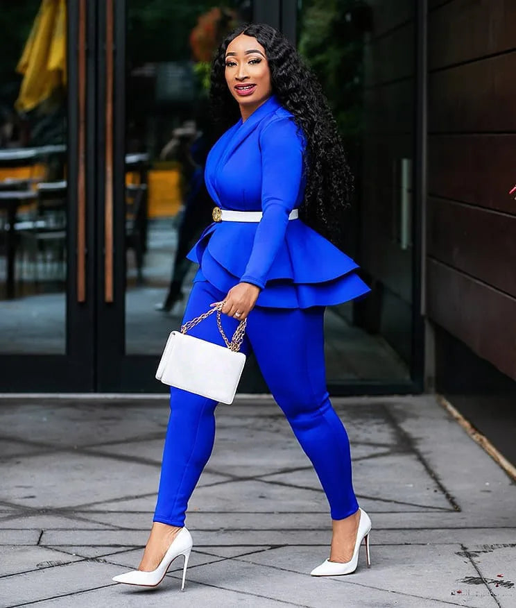 2025 Women's Formal Set 2PCS Tracksuit Full Sleeve Ruffles Blazers Pencil Pants Suit Two Piece Set Office Lady Outfits Uniform