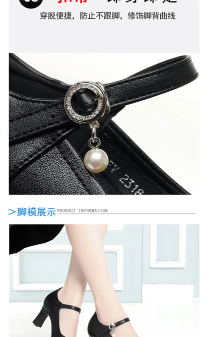 High Heels Comfort Platform Pumps 2024 Spring New Fashion Buckle Solid Black Shoes Woman Soft Leather Waterproof Single Shoes