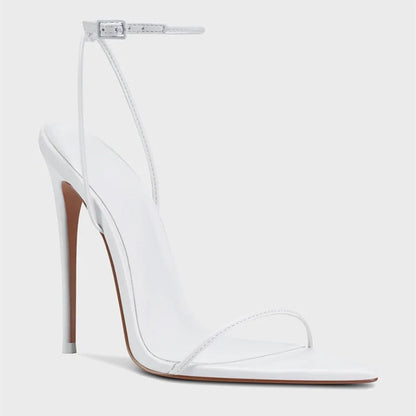 New black flat sandals with slim heels and sexy temperament, pointed high-heeled sandals for women, worn in plus sizes 33-46