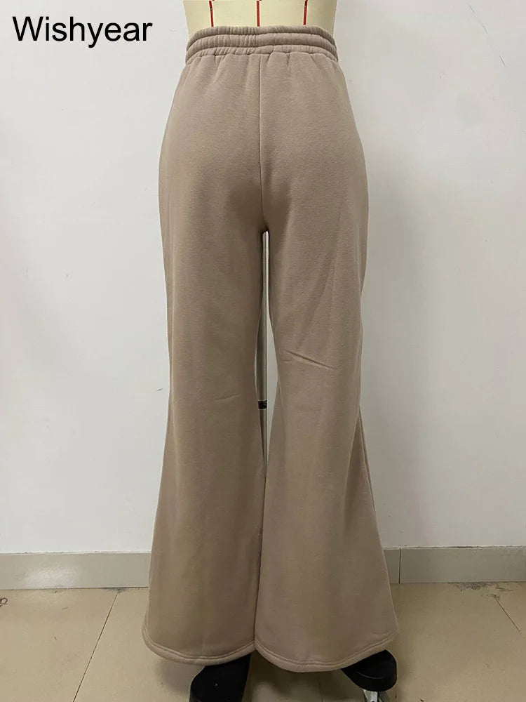 Fashion Brown Cargo Wide Leg Pants Women Vintage Multi Zip Design Drawstring Loose Sporty Sweatpants Trousers Boyfriend Female