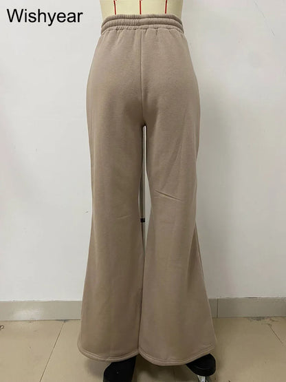 Fashion Brown Cargo Wide Leg Pants Women Vintage Multi Zip Design Drawstring Loose Sporty Sweatpants Trousers Boyfriend Female