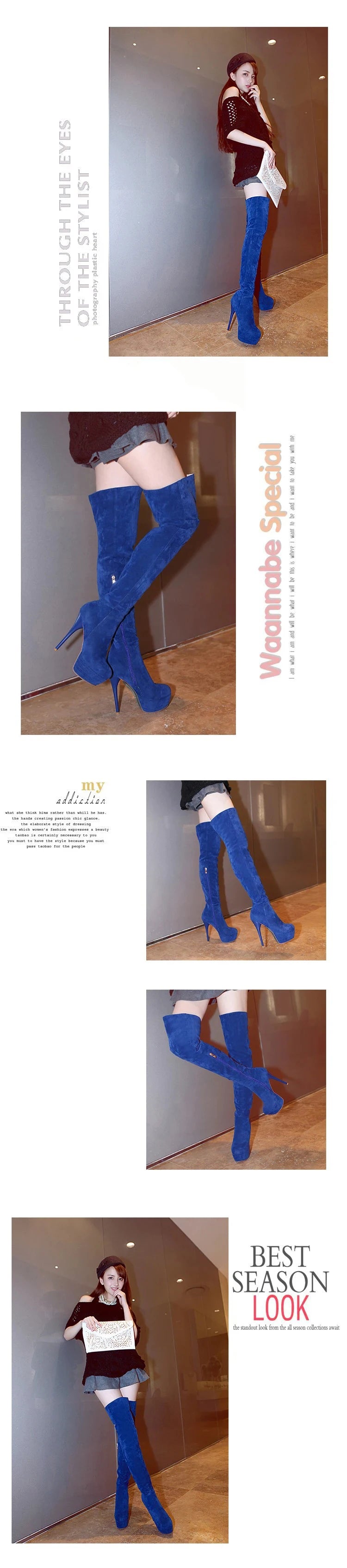 Winter Warm Plush Ultra-High Stiletto Long-Tube Women's Boots High Waterproof Platform Side Zipper Over-The-Knee Boots 2024