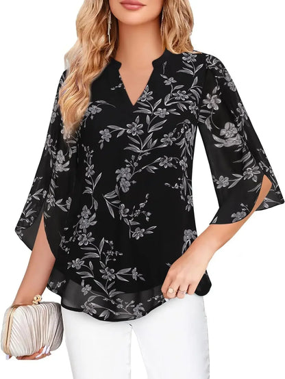 Casual Summer Hot Sale Of The Season Women's Shirt Loose V-neck Petal Sleeve Chiffon Blouse Fashionable Elegant Female Top with