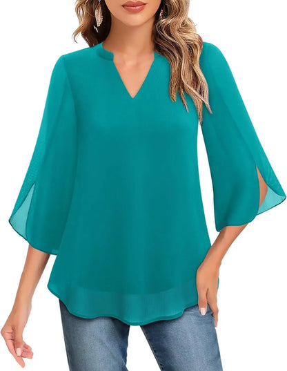 Casual Summer Hot Sale Of The Season Women's Shirt Loose V-neck Petal Sleeve Chiffon Blouse Fashionable Elegant Female Top with