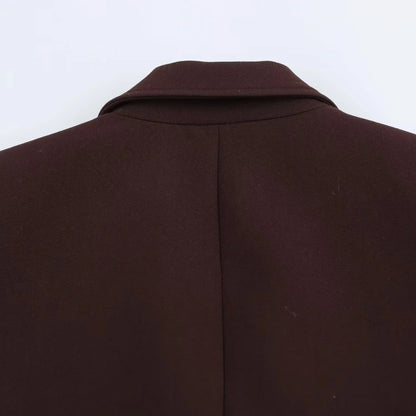 KONDALA 2025 Fall Winter Brown Elegant Office Lady Suits Fashion Shrug Pockets Blazers Elegant Zipper Skirts Chic Baggy Pants