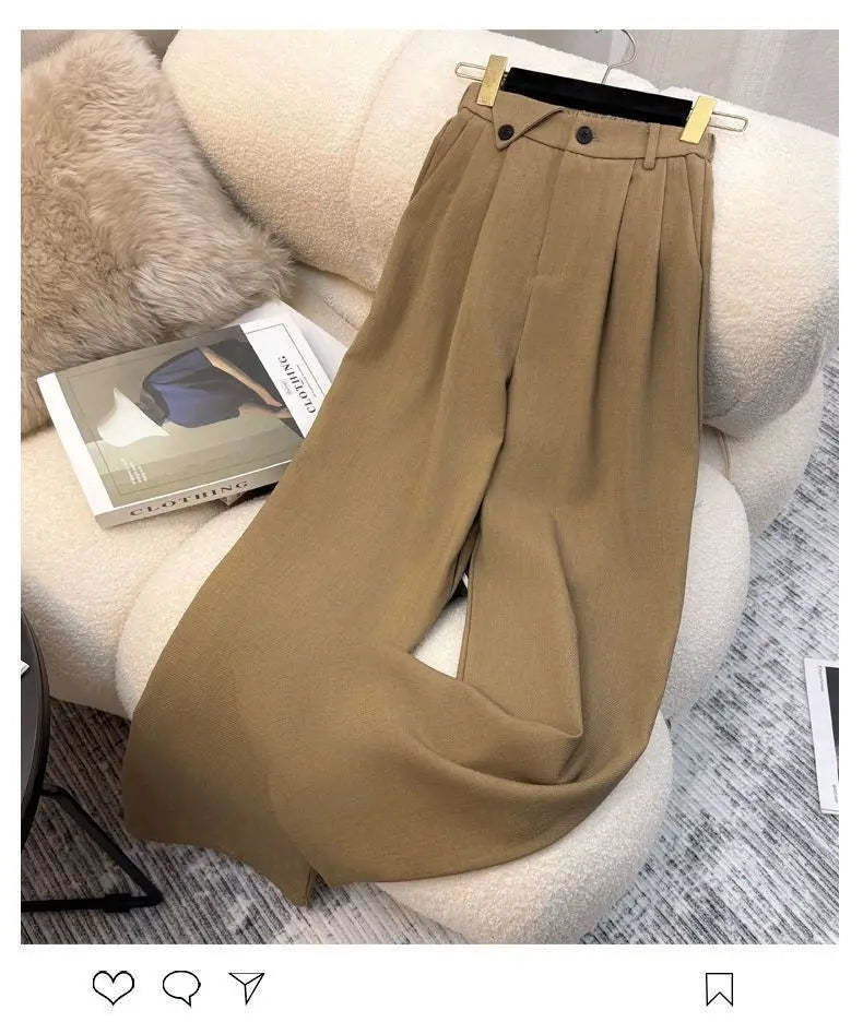 Simple Sleeveless Suit Vest Casual Wide Leg Pants Two-piece Set for Women 2025 New Elegant Suit Set