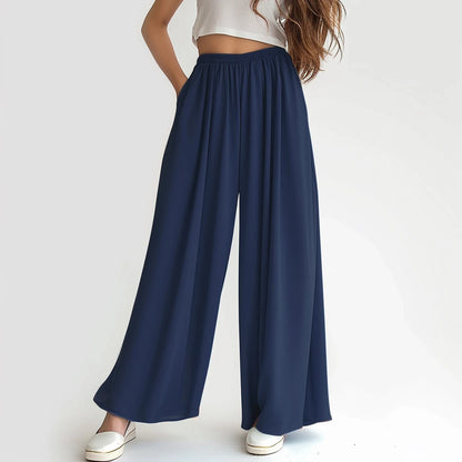 Spring Summer Women Elastic High Waisted Wide Leg Pants Female Solid Long Length Pants Casual Loose Plus Size Ladies Trousers
﻿