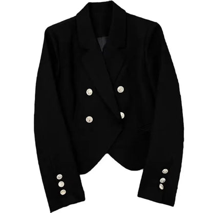 Casual Black Women's Small Suit Jacket 2025 New Spring Autumn Korean Design Sense Polyester Fiber Full Sleeve Solid Color