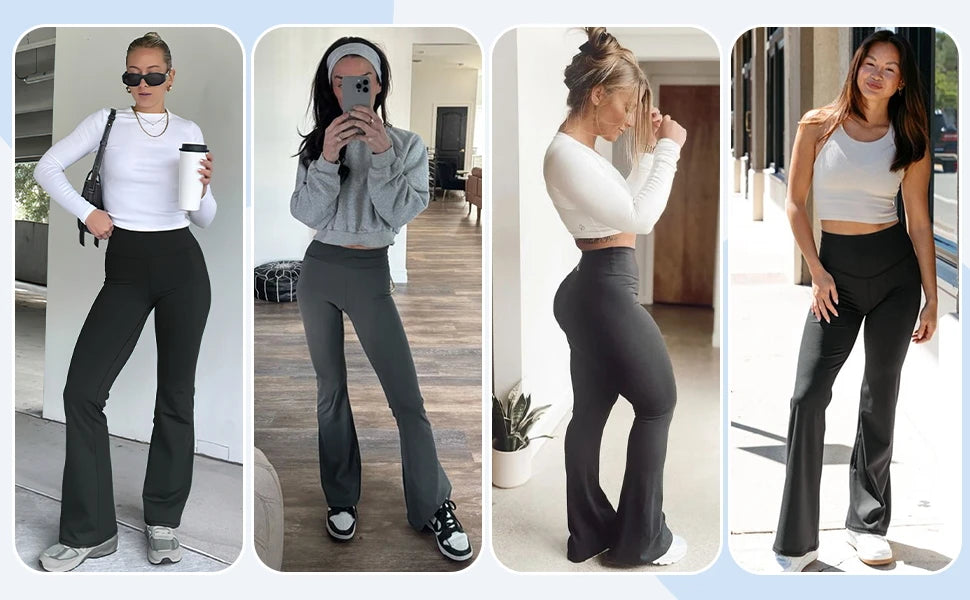 Women's High Waisted Flared Yoga Pants with Pockets Tummy Control Bootcut Leggings for Gym Fitness Casual Wear